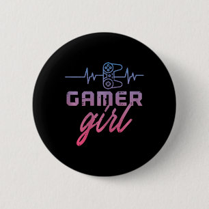 Badge Rond 5 Cm Gamer Girl Heartbeat Jeu Femmes Filles Enfants Ado