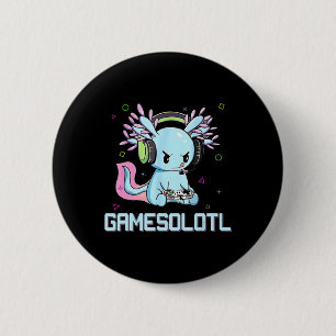 Badge Rond 5 Cm Gamesolotl Cute Axolotl Vidéo Gamer Kawaii Anime B