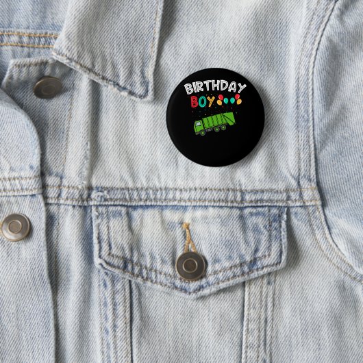 Badge Rond 5 Cm Garbage Truck Anniversaire de enfant Garys Recycla (En situation)