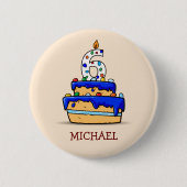 Badge Rond 5 Cm Garçon 6e anniversaire, 6 sur Gâteau bleu doux (Devant)