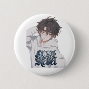 Badge Rond 5 Cm Garçon Anime Rebelle Cozy - Lunettes esthétiques