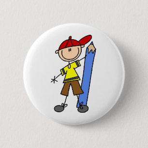 Badge Rond 5 Cm Garçon Bâton avec Crayon