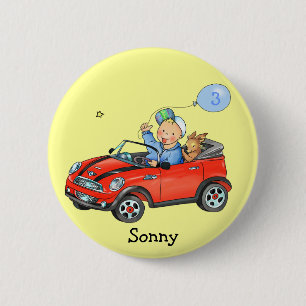 Badge Rond 5 Cm Garçon conduisant l'autocollant rouge