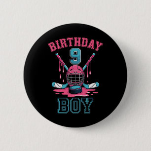 Badge Rond 5 Cm Garçon d'anniversaire 9 Fan de hockey Jeunesse Amu