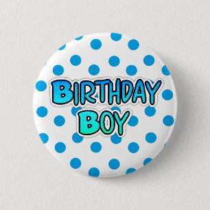 Badge Rond 5 Cm Garçon d'anniversaire Bleu et Bouton Noir