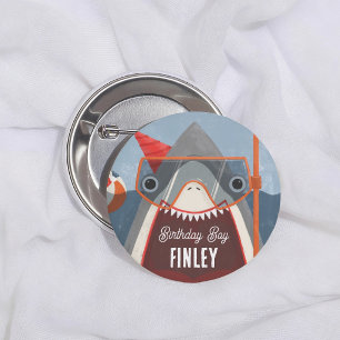 Badge Rond 5 Cm Garçon d'anniversaire Fête au Piscine aux Requins