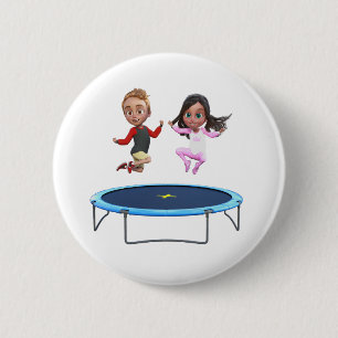 Badge Rond 5 Cm Garçon et fille en trampoline
