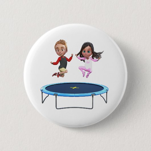 Badge Rond 5 Cm Garçon et fille sur Trampoline (Devant)
