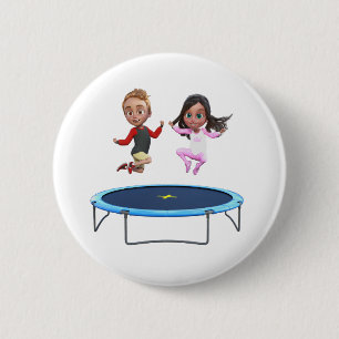 Badge Rond 5 Cm Garçon et fille sur Trampoline