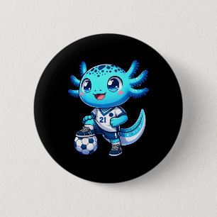 Badge Rond 5 Cm Garçon Fille Joueur de Football Drôle Axolotl 