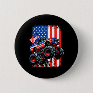 Badge Rond 5 Cm Garçon Monstre Camion Usa Drapeau Monstre Camion 4