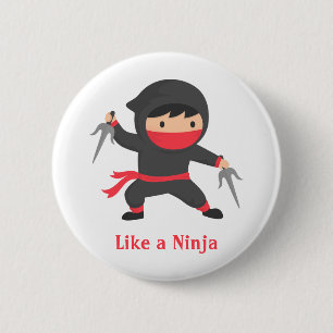 Badge Rond 5 Cm Garçon Ninja Mignon avec Armes Sai pour Enfants