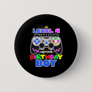 Badge Rond 5 Cm Garçon Niveau 4 Débloqué Jeu Vidéo 4e Anniversaire
