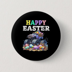Badge Rond 5 Cm Garçons Joyeuses Pâques Monster Truck Œufs de Pâqu