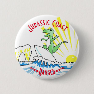 Badge Rond 5 Cm Garde-côte jurassique surfeur dinosaure Ranger