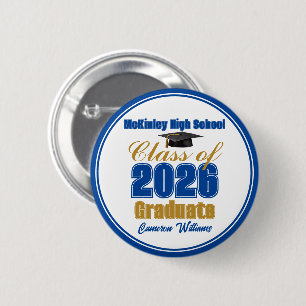 Badge Rond 5 Cm Garde de graduation de la promotion 2026 en bleu r
