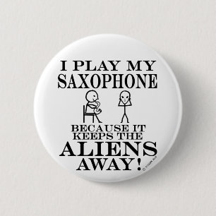 Badge Rond 5 Cm Garde le saxophone parti d'aliens