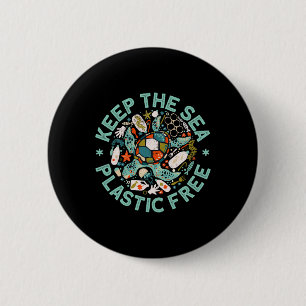 Badge Rond 5 Cm Garder La Mer Plastique Gratuit Économiser Tortues