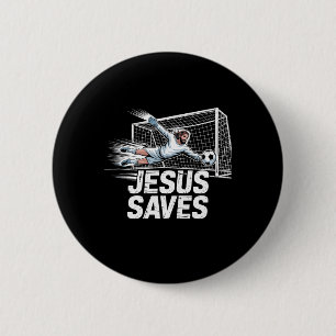 Badge Rond 5 Cm Gardien de but de football Jésus sauve chrétien So