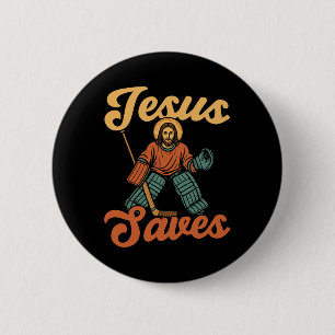 Badge Rond 5 Cm Gardien de but de hockey sur glace vintage Jésus J
