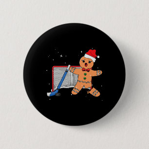 Badge Rond 5 Cm Gardien de hockey en pain d'épice amusant Noël