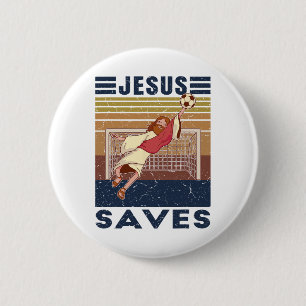 Badge Rond 5 Cm Gardien Rétro Jésus Sauve le But de Football