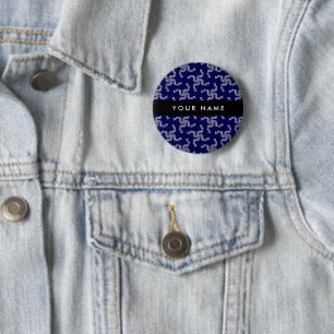 Badge Rond 5 Cm Garland de Noël, Bleu, Votre nom, Personnaliser