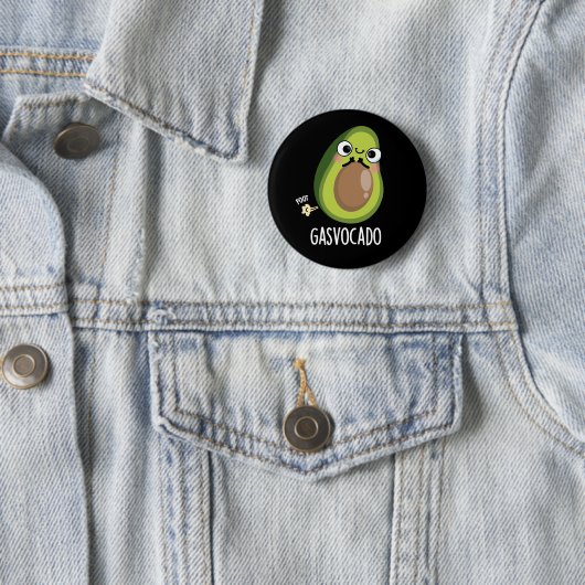 Badge Rond 5 Cm Gasvocado Drôle Farny Farting Avocado Pun Dark BG (En situation)
