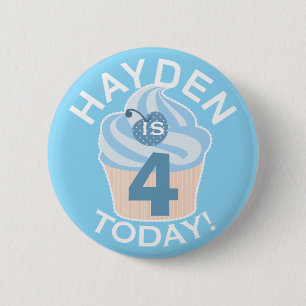Badge Rond 5 Cm Gâteau bleu personnalisé pour quatrième anniversai