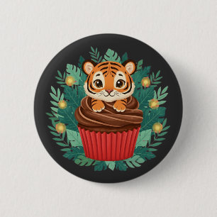 Badge Rond 5 Cm Gâteau Cupcake au Tigre Bébé Mignon Animal de Jung