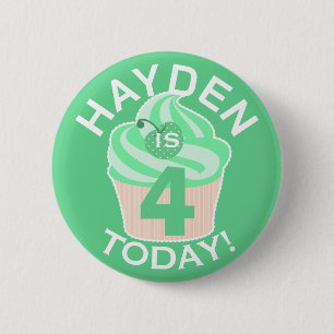 Badge Rond 5 Cm Gâteau Cupcake Vert Personnalisé Quatrième ou Tout