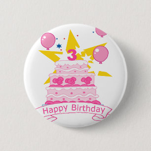 Badge Rond 5 Cm Gâteau d'anniversaire de 3 ans