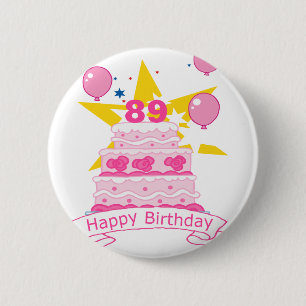Badge Rond 5 Cm Gâteau d'anniversaire de 89 ans