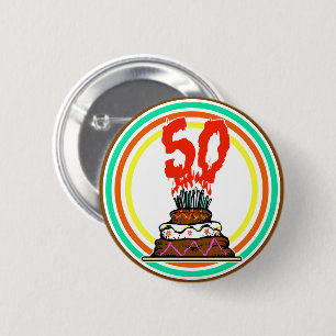 Badge Rond 5 Cm Gâteau d'anniversaire en feu avec 50 bougies