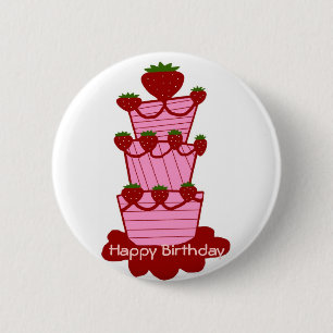 Badge Rond 5 Cm Gâteau de fraise, bouton de joyeux anniversaire