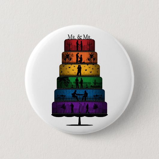 Badge Rond 5 Cm Gâteau Mariage gay pride avec Rainbow Tiers (Devant)