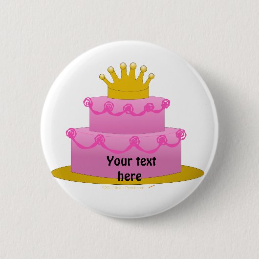 Badge Rond 5 Cm Gâteau rose avec l'anniversaire de couronne (Devant)