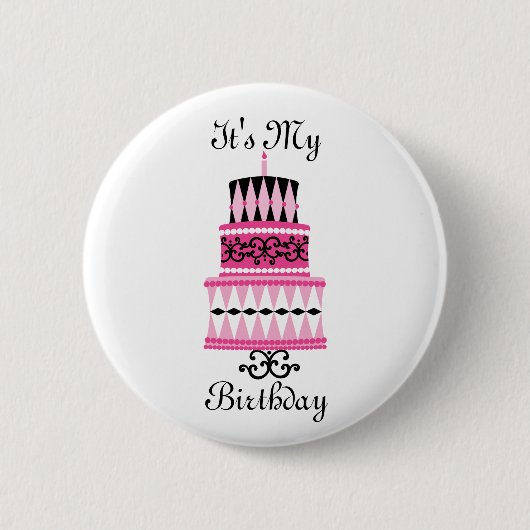 Badge Rond 5 Cm Gâteau rose et noir (Devant)