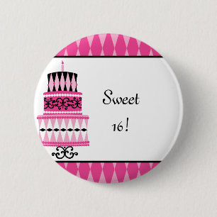 Badge Rond 5 Cm Gâteau rose et noir de partie