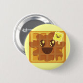 Badge Rond 5 Cm gaufre kawaii petit déjeuner au beurre et sirop d' (Devant & derrière)