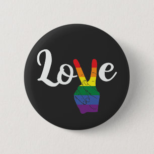 Badge Rond 5 Cm Gay Pride - Rainbow Peace Sign Love