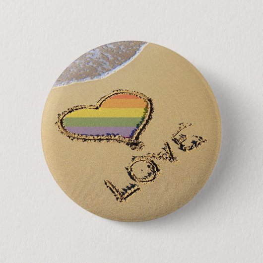 Badge Rond 5 Cm Gay Rainbow Amour Coeur Dans Le Sable (Devant)