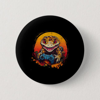 Badge Rond 5 Cm Gecko léopard jouant au jeu vidéo lézard et reptil