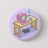 Badge Rond 5 Cm Geeky Pastel rose Jaune Pixel Art Ordinateur (Devant)