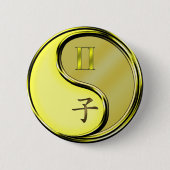 Badge Rond 5 Cm Gémeaux & Rat de Métal (Devant)