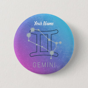 Badge Rond 5 Cm Gemini Zodiac Star Sign Watercolor