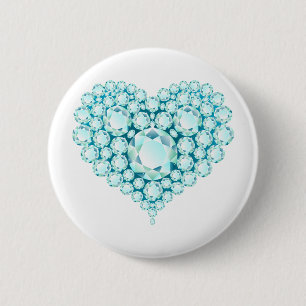 Badge Rond 5 Cm Gemmes cardiaques aquamarines