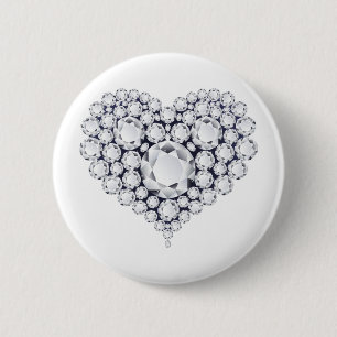 Badge Rond 5 Cm Gemmes de coeur de diamants