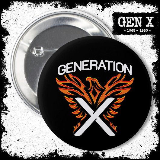 Badge Rond 5 Cm Gen X Gen Xer Phoenix Bird Generation X