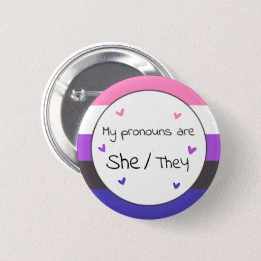 Badge Rond 5 Cm Genderfluide Elle/Ils Pronoun Pin (Devant & derrière)